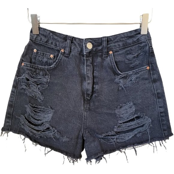 Topshop Pants - Topshop Moto Mom High Rise Distressed Frayed Faded Black Denim Shorts